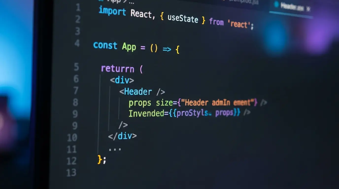 Code editor met React code op een scherm